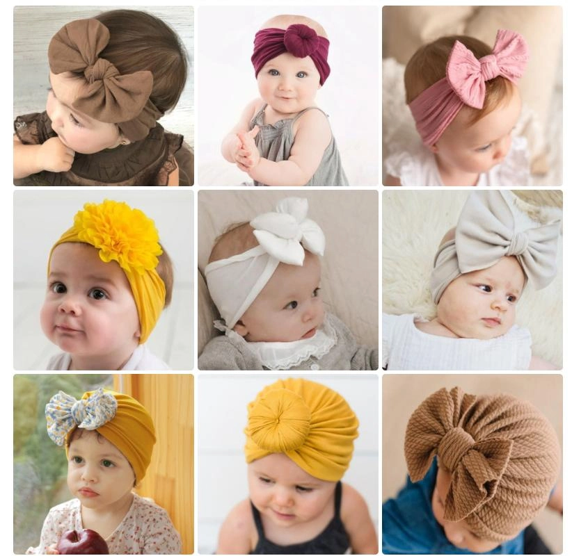 Ins Headband Accessories Woolen Children&prime;s Soft Silk Grid Bow Hats Baby Thin Hood Babies Cute Soft Infant Hats Wrist Band Flower Bownot Hair Knitted Band