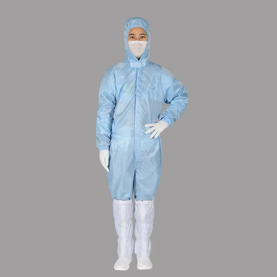 Blue 5mm Grid Conductive ESD Workwear Front Zipper ESD Work Cloth for Cleanroom
